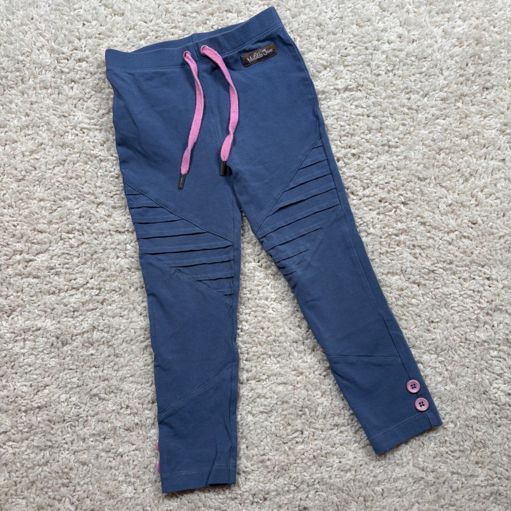 Matilda Jane Girls Blue Moto Leggings Pink Drawstring Button Ankle Size 4